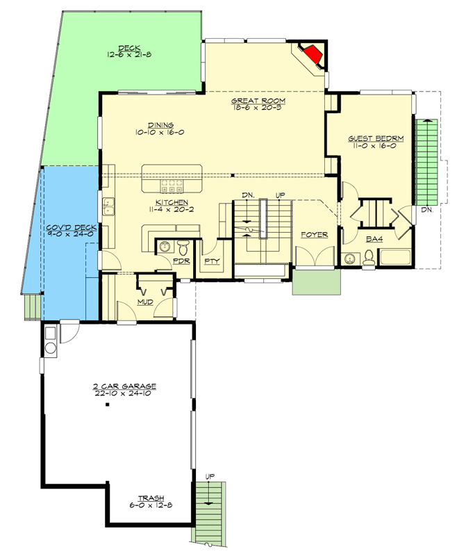 Plan 23929JD: Modern Northwest Home Plan with Stacked 4-Car Garage and Shop - Floor Plan - Main Level - Mid Century Modern, Modern, Northwest, Prairie