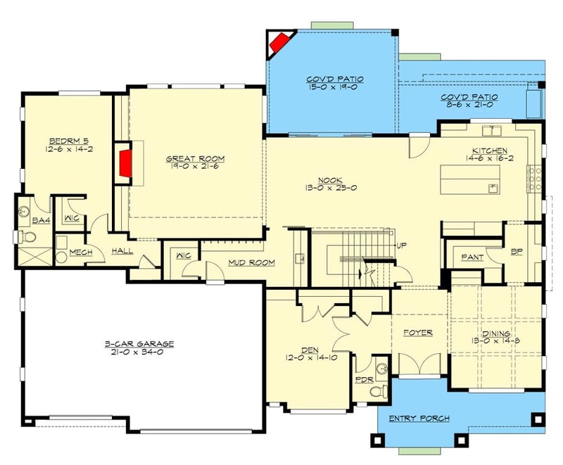 Plan 23935JD: Northwest Craftsman House Plan with Bonus / Media Rooms - Floor Plan - Main Level - Craftsman, New American, Northwest, Traditional