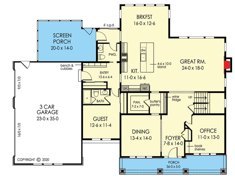 Plan 790108GLV: 2-Story Craftsman Home Plan with Guest Suite and Screened Porch - Floor Plan - Main Level - Craftsman, Northwest