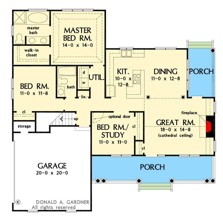 Plan 444228GDN: Flexible Modest-Sized Home Plan with 16' Cathedral Ceiling in the Great Room - 1428 Sq Ft - Floor Plan - Main Level - Ranch, Traditional