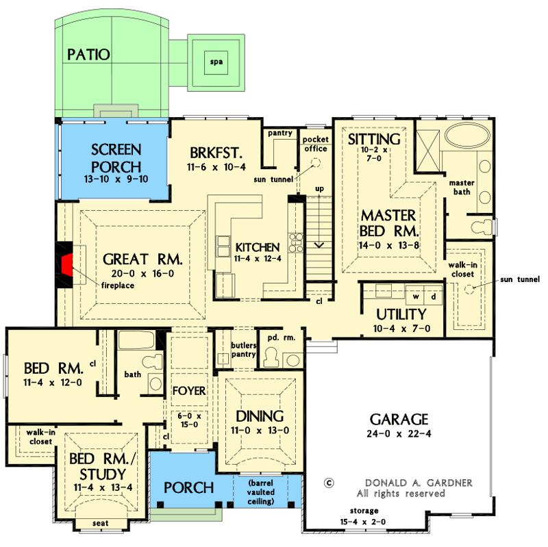 Plan 444242GDN: Lovingly Designed One-story Cottage with Master Sitting Area and Bonus Expansion - Floor Plan - Main Level - Cottage, Craftsman, European