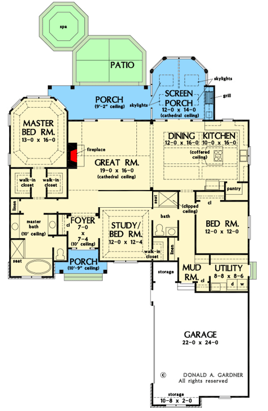 Plan 444250GDN: Small Craftsman Home Plan with Courtyard-entry Garage with Bonus Space Above - Floor Plan - Main Level - Craftsman, Traditional