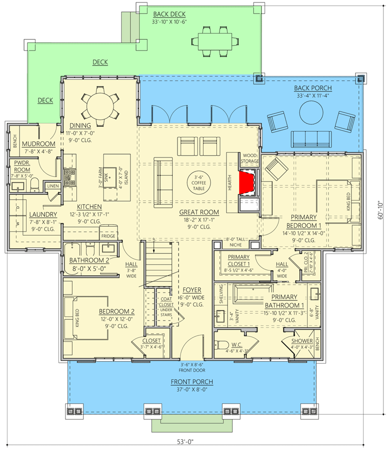 Plan 865010SHW: Modern Farmhouse Plan with 2 Beds Down and 2 Beds Up - Floor Plan - Main Level - Cottage, Country, Farmhouse, Modern Farmhouse, New American, Traditional