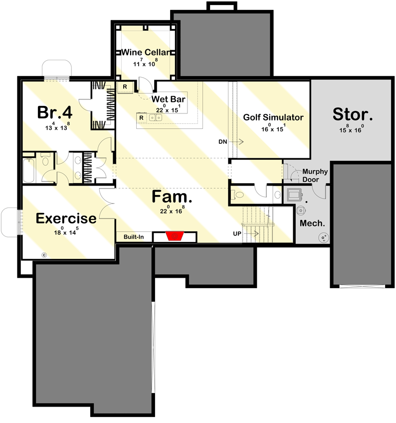 Plan 623072DJ: Contemporary Ranch with Two Separate Garages - Floor Plan - Optional Lower Level Layout ($ Paid Option) - Contemporary, Country, New American, Ranch