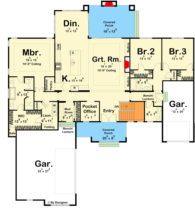 Plan 623072DJ: Contemporary Ranch with Two Separate Garages - Floor Plan - Main Level - Contemporary, Country, New American, Ranch