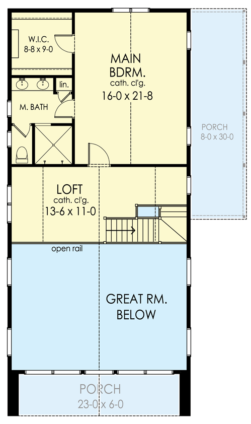 Plan 790113GLV: 3-Bed Contemporary Home Plan with Two-story Great Room and Loft - Floor Plan - 2nd Floor - Contemporary, Modern, Mountain, Scandinavian, Vacation