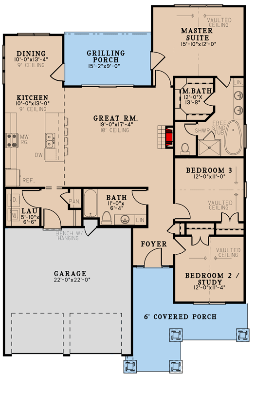 Plan 70733MK: 3 Bed House Plan with Board and Batten Exterior with Attractive Tapered Columns - 1591 Sq Ft - Floor Plan - Main Level