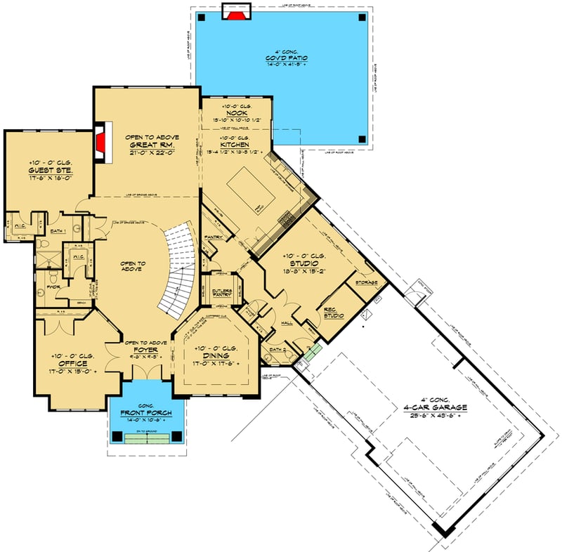 Plan 666145RAF: 2-Story Modern Northwest Home Plan with Angled Garage - Floor Plan - Main Level - Modern, Northwest
