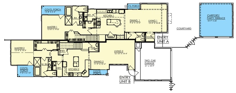 Plan 333018JHB: Craftsman-style Duplex Perfect For Your Infill Lot - Floor Plan - Main Level - Craftsman, Mountain
