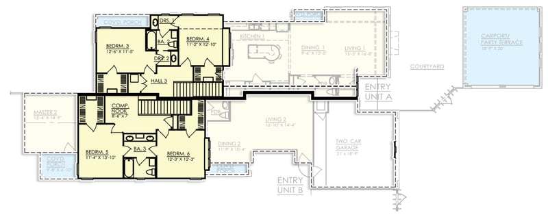 Plan 333018JHB: Craftsman-style Duplex Perfect For Your Infill Lot - Floor Plan - 2nd Floor - Craftsman, Mountain