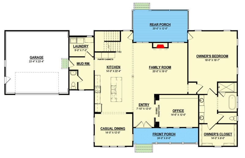 Plan 83618CRW: 5-Bed Modern Farmhouse House Plan with Home Office - 3653 Sq Ft - Floor Plan - Main Level - Country, Modern Farmhouse, New American, Traditional