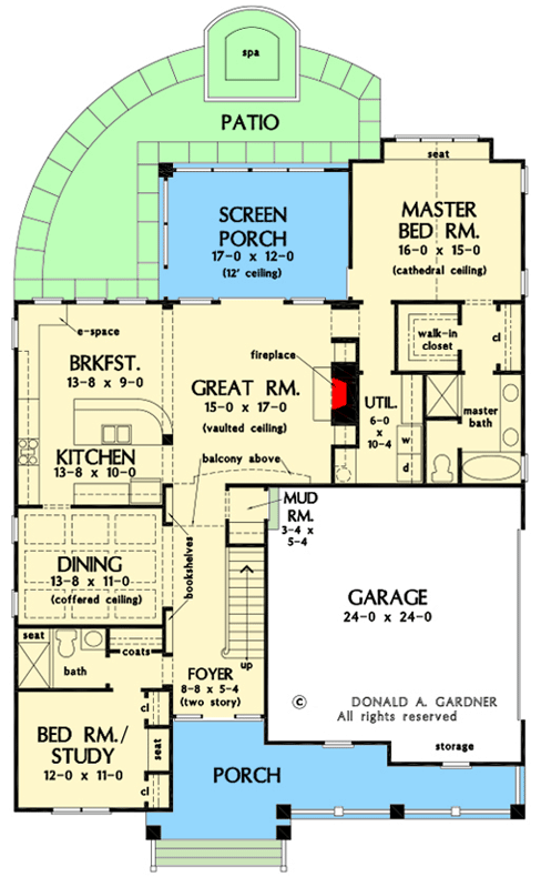 Plan 444272GDN: Classic 2-Story Bungalow with Screened Porch - Floor Plan - Main Level - Bungalow, Cottage, Craftsman