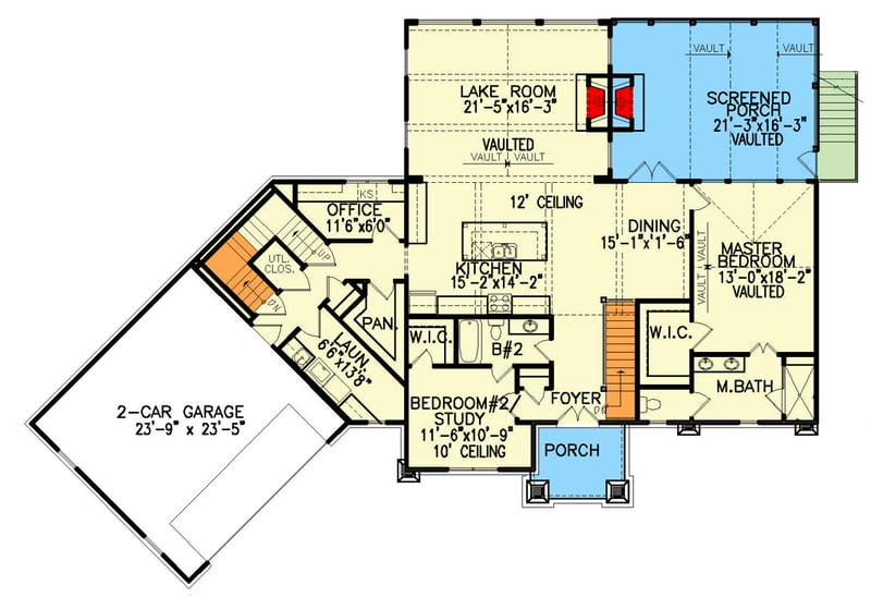 Plan 25714GE: New American Farmhouse Plan with Bonus Room Over the Garage and Walkout Basement - Floor Plan - Main Level - Craftsman, Mountain, New American, Ranch, Rustic