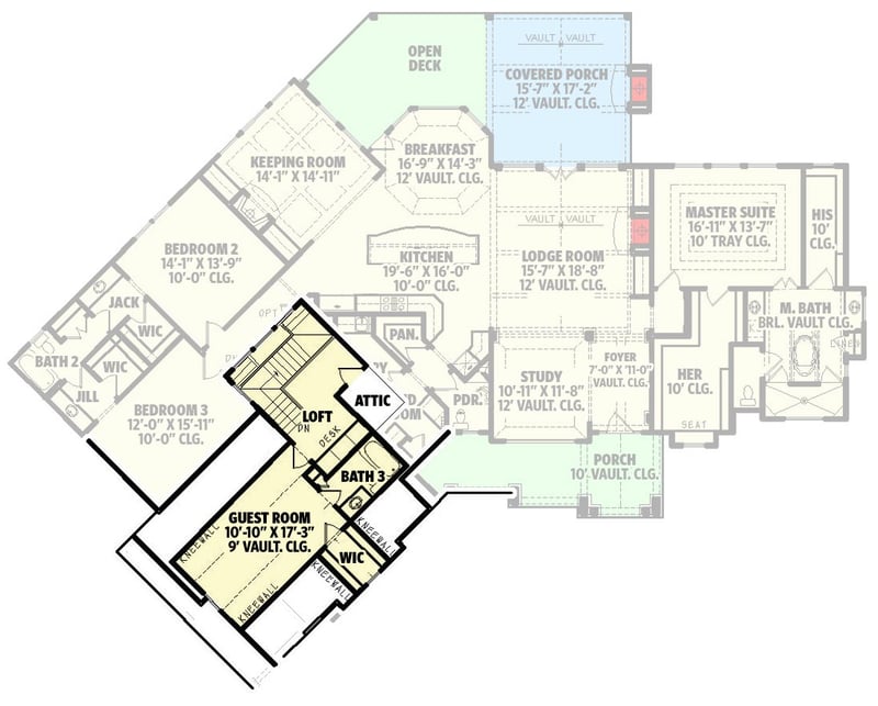 Plan 25717GE: Rustic Craftsman with an Angled 2-car Garage and a 2-Story Lodge Room Open to the Kitchen - Floor Plan - 2nd Floor - Craftsman, Mountain, Rustic