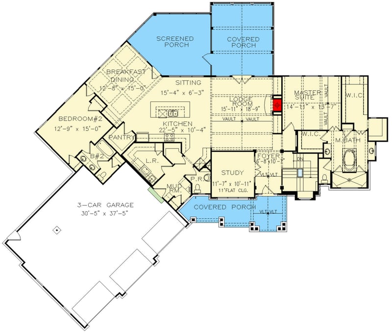 Plan 25740GE: Rustic Craftsman Plan with Walkout Basement - 4042 Sq Ft - Floor Plan - Main Level - Craftsman, Mountain, Rustic