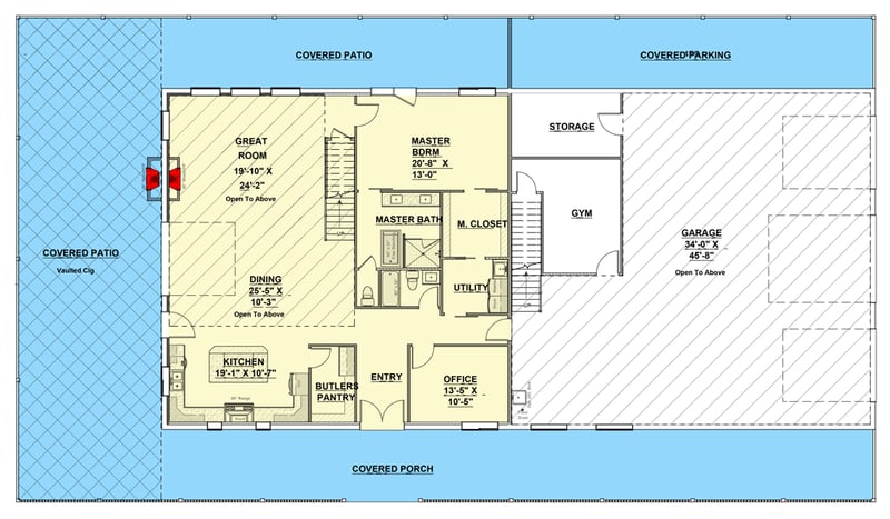 Plan 400004FTY: Exclusive Barndominium with Home Gym and Office - Floor Plan - Main Level - Barndominium, Country