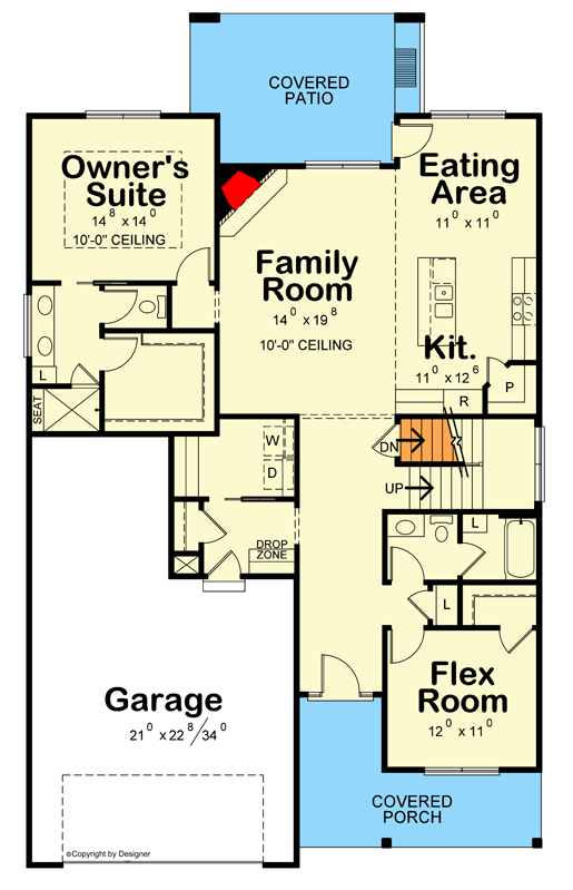 Plan 42709DB: 4-Bed Craftsman Home Plan with Flex Room or Home Office Off the Foyer - Floor Plan - Main Level - Craftsman