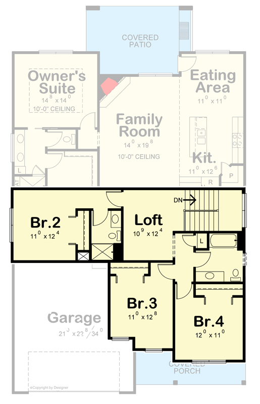 Plan 42709DB: 4-Bed Craftsman Home Plan with Flex Room or Home Office Off the Foyer - Floor Plan - 2nd Floor - Craftsman