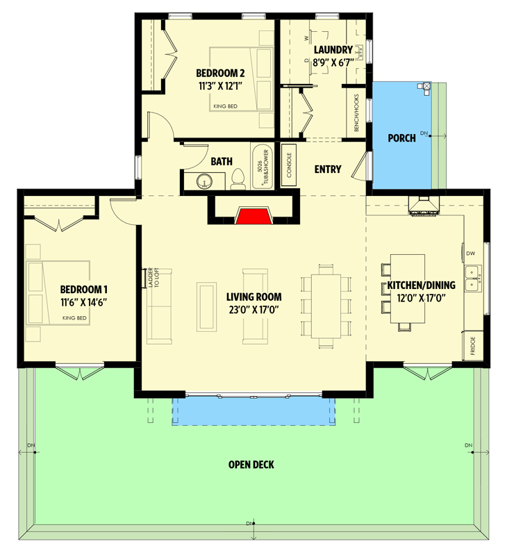 Plan 270057AF: Country House Plan with 2-Story Living Room - Floor Plan - Main Level - Cabin, Country, Craftsman, Mountain, Rustic, Vacation