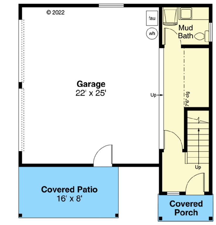 Plan 72326DA: Prairie-style 2-Car Garage Apartment with 2 Bedrooms - Floor Plan - Main Level - Carriage