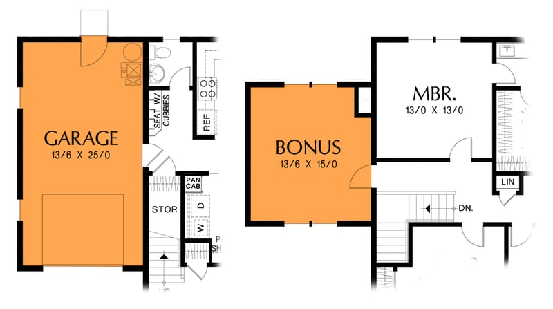 Plan 69061AM: 2-Story Home Plan with Open Main Level - 1619 Sq Ft - Floor Plan - Garage and Bonus Room ($ Paid Options) - Country, Craftsman, Northwest, Prairie