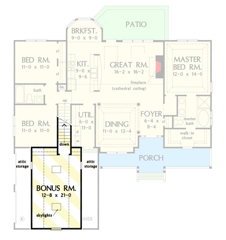 Plan 444284GDN: 3-Bed Ranch Plan with Clerestory Dormers Deliver Light to the Vaulted Great Room - Floor Plan - 2nd Floor - Country, Traditional
