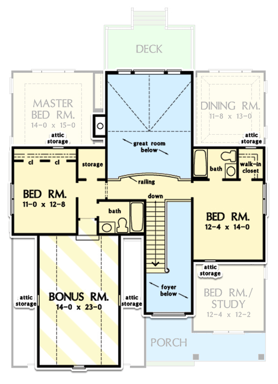 Plan 444289GDN: Traditional 4-Bed Home Plan with 2-Story Great Room - Floor Plan - 2nd Floor - Country, Southern, Traditional
