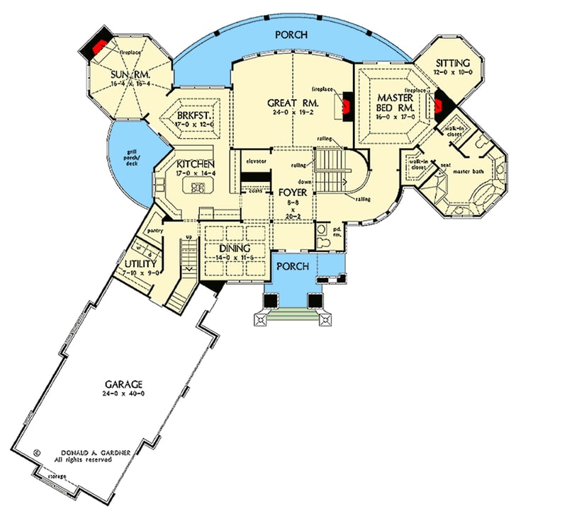 Plan 444295GDN: French Country Home Plan with Walkout Basement - Floor Plan - Main Level - European, French Country