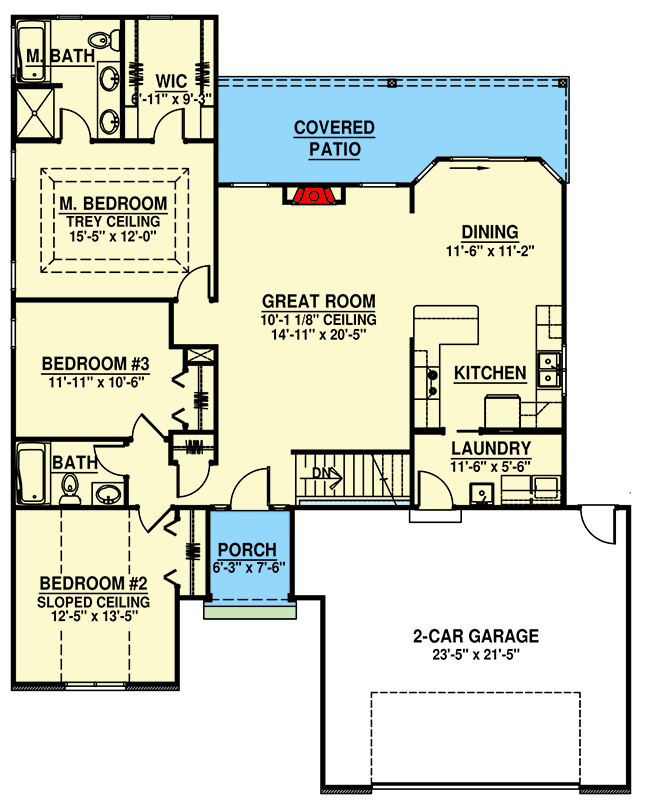 Plan 135092GRA: Traditional Ranch with Finished Basement - Floor Plan - Main Level - Ranch, Traditional