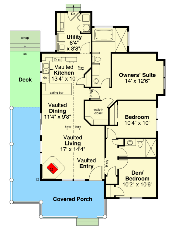 Plan 72329DA: Country Cottage with Front and Side Porch - Floor Plan - Main Level - Bungalow, Cottage, Country, Mountain, Vacation