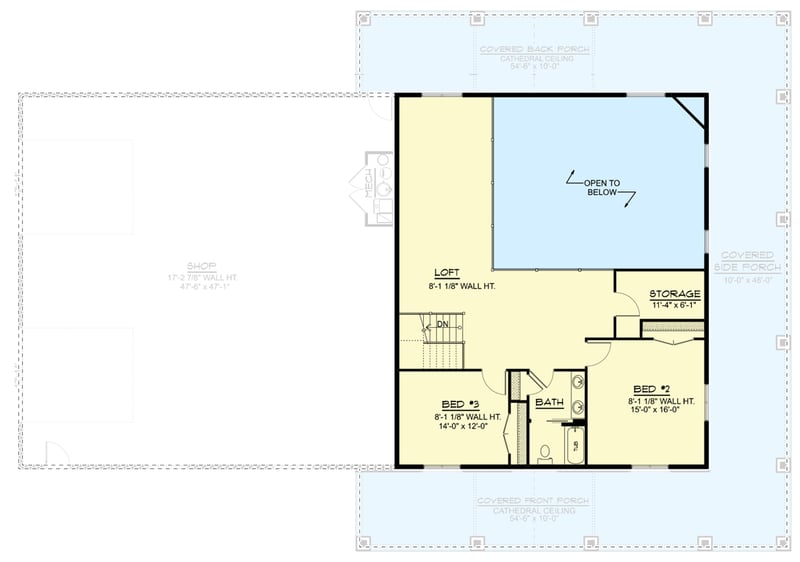 Plan 135110GRA: 2-Story Barndominium with Home Office and Wraparound Porch - Floor Plan - 2nd Floor - Barndominium, Country