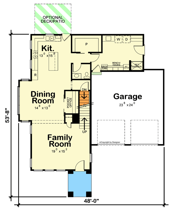 Plan 42713DB: Contemporary New American Home Plan with Rooftop Terrace - Floor Plan - Main Level - Contemporary, New American, Transitional