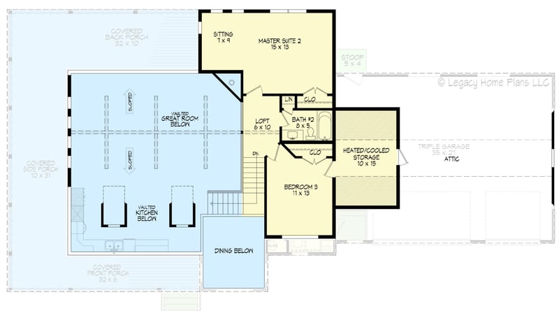 Plan 68917VR: Mountain Farmhouse with a Wraparound Porch and Two Master Suites - Floor Plan - 2nd Floor - Country, Farmhouse, Mountain