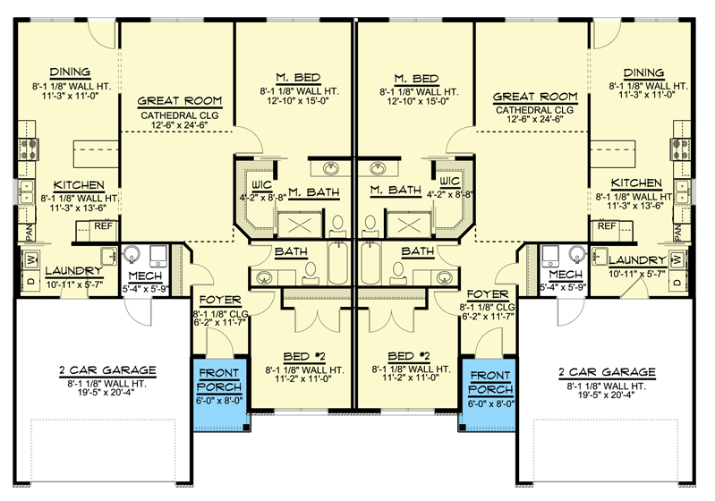 Plan 135116GRA: Multi-Family Ranch Plan with 2 Units - Each 1381 Sq Ft - Floor Plan - Main Level - Ranch, Traditional