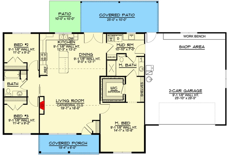 Plan 135142GRA: Country Ranch Plan with Optional Unfinished Basement - Floor Plan - Main Level - Ranch, Traditional