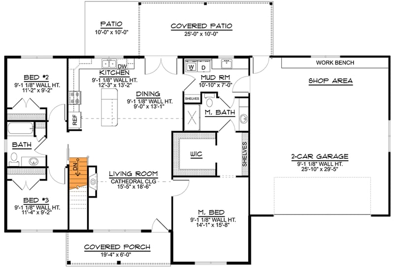 Plan 135142GRA: Country Ranch Plan with Optional Unfinished Basement - Floor Plan - Unfinished Basement - Ranch, Traditional