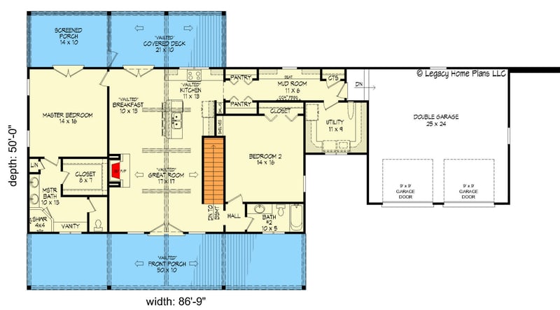 Plan 68928VR: Mountain Ranch Home Plan with 3 Beds and a Rear Screened Porch and Deck - Floor Plan - Main Level - Country, Craftsman, Mountain, Ranch, Rustic