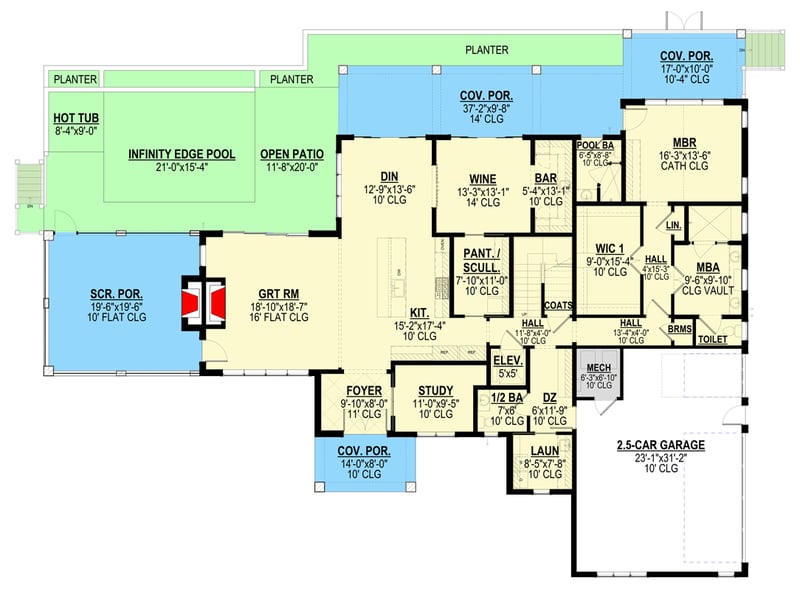 Plan 871018JEN: 2-Story House Plan for Wine Collectors - Floor Plan - Main Level - Northwest, Prairie, Transitional
