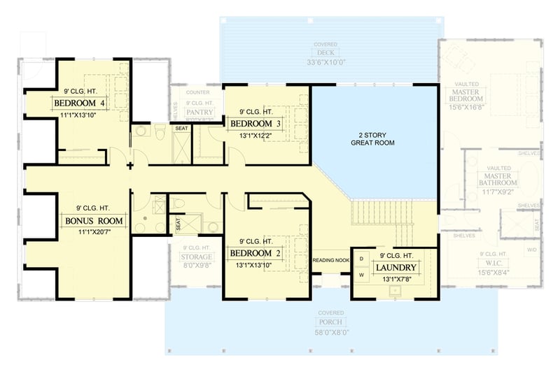 Plan 365024PED: 4-Bed Modern Farmhouse Plan with 2-Story Great Room and Laundry on Both Floors - Floor Plan - 2nd Floor - Country, Craftsman, Farmhouse, Hill Country, Modern Farmhouse, Mountain, New American, Traditional