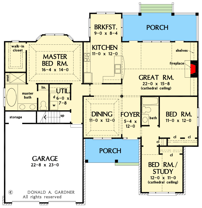 Plan 444315GDN: One-Story Brick-and-Siding House Plan with Bonus Over Garage - 1795 Sq Ft - Floor Plan - Main Level - Traditional