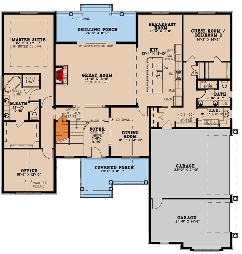 Plan 70756MK: New American House Plan with 2-Story Foyer and Great Room - 3475 Sq Ft - Floor Plan - Main Level - Country, Craftsman, Southern, Traditional