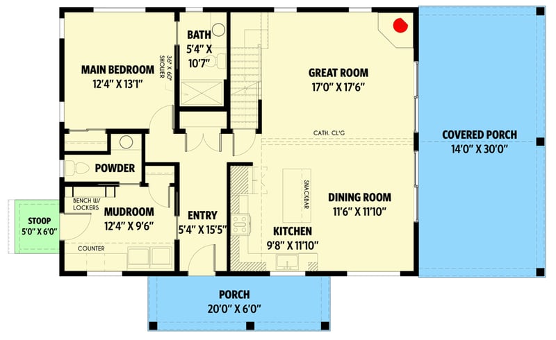 Plan 790120GLV: 3-Bed Contemporary Country Home Plan with 2-Story Great Room - Floor Plan - Main Level - Contemporary, Country, Mountain, Rustic, Vacation