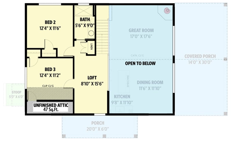 Plan 790120GLV: 3-Bed Contemporary Country Home Plan with 2-Story Great Room - Floor Plan - 2nd Floor - Contemporary, Country, Mountain, Rustic, Vacation