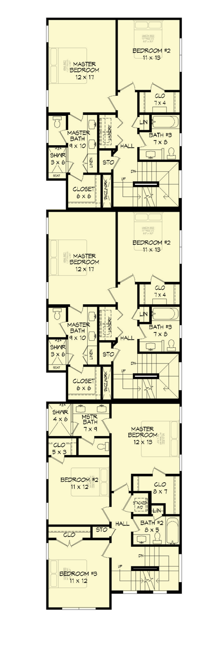 Plan 68949VR: Contemporary Triplex House Plan with Rooftop Deck - Floor Plan - 3rd Floor - Contemporary