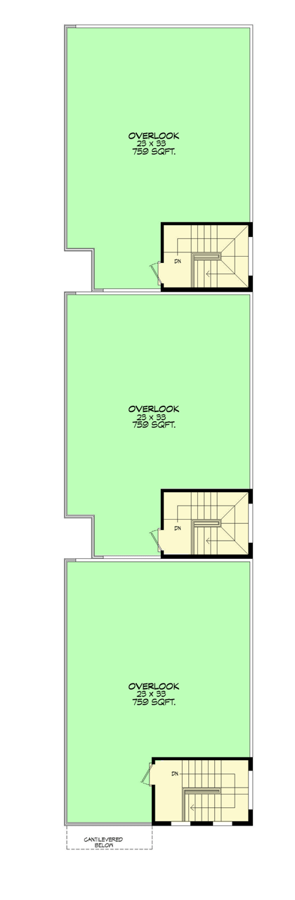 Plan 68949VR: Contemporary Triplex House Plan with Rooftop Deck - Floor Plan - 4th Floor - Overlook - Contemporary