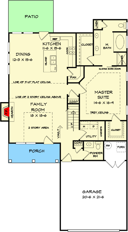 Plan 360105DK: Craftsman Home Plan with 3 Upstairs Bedrooms and Master On Main - Floor Plan - Main Level - Craftsman, Traditional