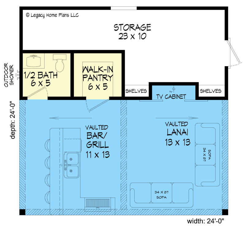 Plan 68959VR: Pool House with Half Bath and Cover Bar Area - Floor Plan - Main Level - Craftsman