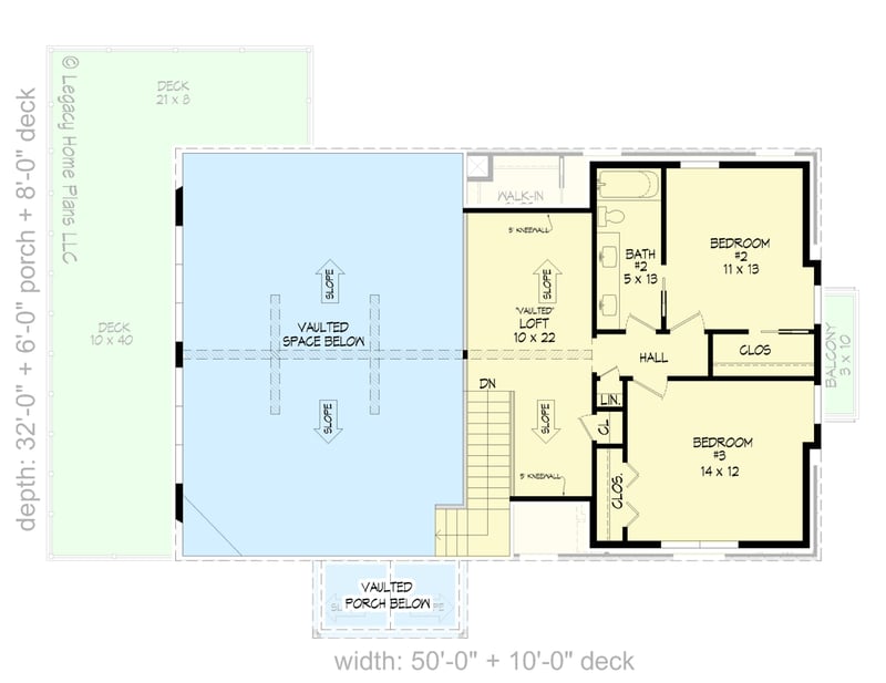 Plan 68961VR: Contemporary Mountain Home Plan with Vaulted Great Room and Wraparound Deck - Floor Plan - 2nd Floor - Contemporary, Country, Mountain, Rustic, Vacation