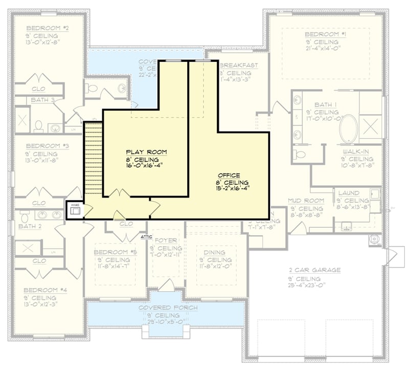 Plan 461039DNN: Exclusive New American Home Plan with Play Room and Office - Floor Plan - 2nd Floor - Craftsman, New American