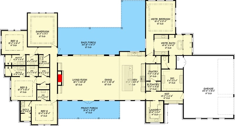 Plan 150006HRP: Contemporary Hill Country House Plan with Split-bed Layout - Floor Plan - Main Level - Contemporary, Hill Country, New American, Ranch